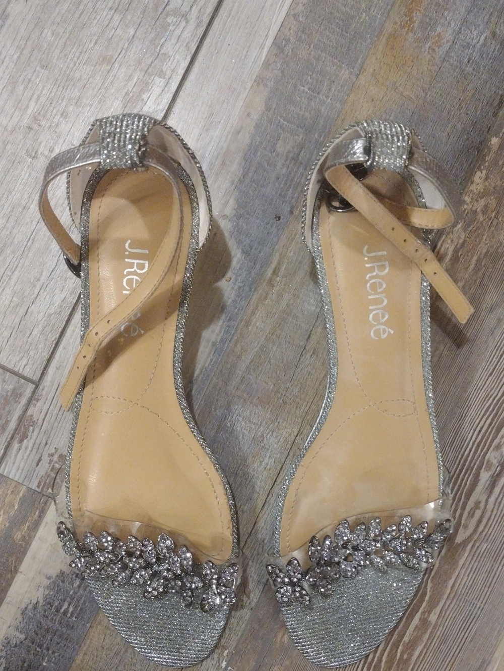 J.Renee Silver Crystal-Embellished Open-Toe Heels